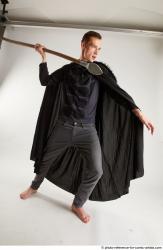 Man Adult Athletic White Fighting with spear Standing poses Coat